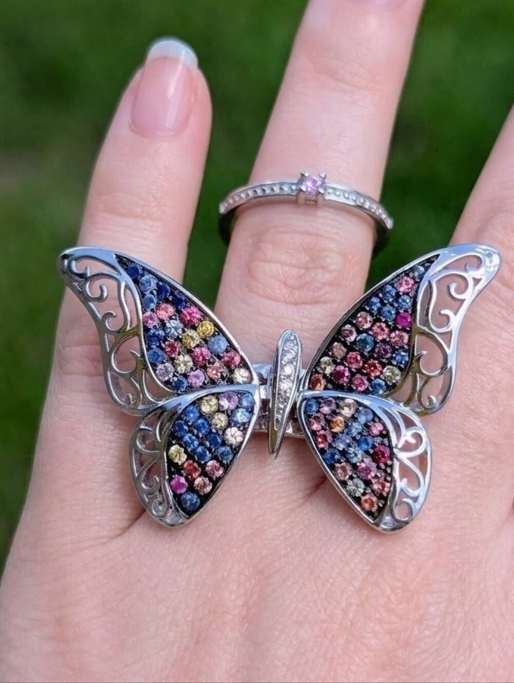 Multicolor Sapphire Butterfly Ring With Mechanical Wings - 1ctw